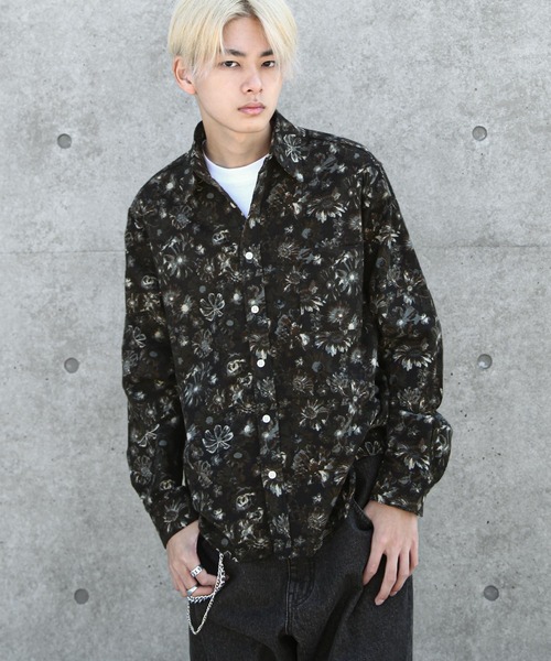 メンズ 総柄シャツ ネルシャツ ストリート R01674 ZIP FIVE】 ネルシャツ 総柄 プリント 綿100％ 長袖 レギュラー