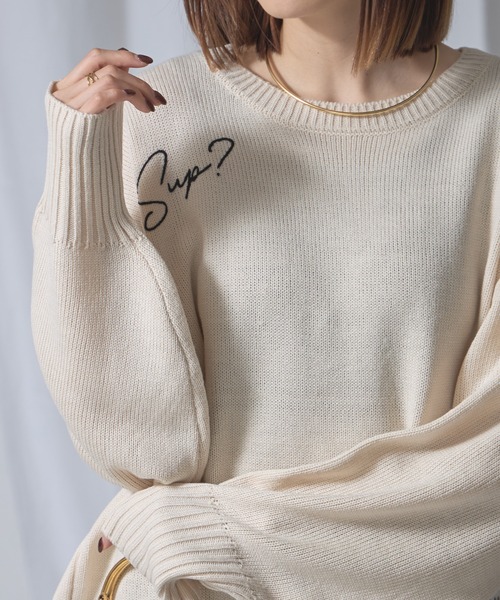セール】ロゴ刺繍ローゲージニットプルオーバー（ニット