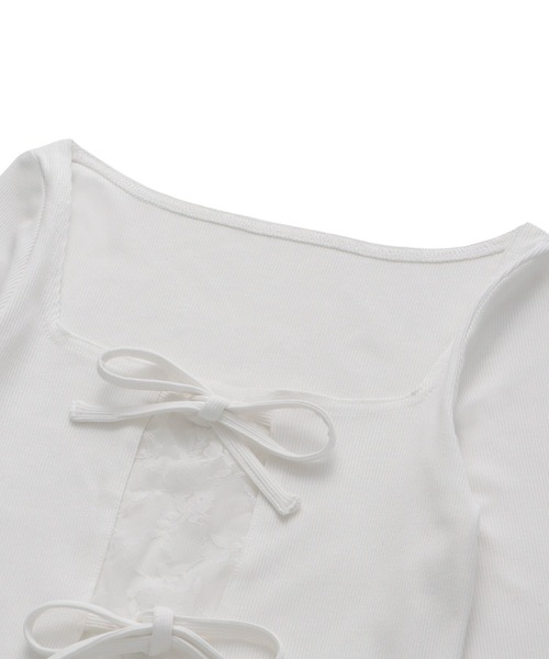 フロントリボンレースコンビリブTOP（Tシャツ/カットソー