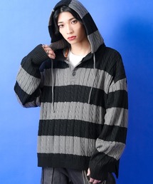 a.p.o.v.（エーピーオービー）の「a.p.o.v. ボーダー柄ケーブルニットプルオーバーパーカー（パーカー）」