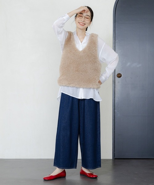 studio CLIP（スタディオクリップ）の「プルオーバーファーベスト（ベスト・レディース・ライトグレー/アイボリー・FREE）」の18枚目の写真