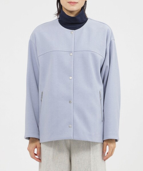 EVEX by KRIZIA（エヴェックスバイクリツィア）の「【L】【カタログ掲載品】【ウォッシャブル】ウールライクジャージノーカラージャケット（ブルゾン・レディース・ブルー系その他2/ダークネイビー/ベージュ・44）」の11枚目の写真