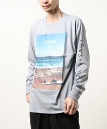 【Bl】16/-天竺 サーフプリント長袖Tシャツ