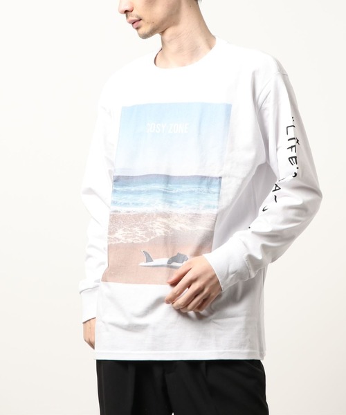 ARCHIVER(アーカイバ)の「【Bl】16/-天竺 サーフプリント長袖Tシャツ(Tシャツ/カットソー・メンズ・グレー/ホワイト・MEDIUM/LARGE)」の1枚目の写真
