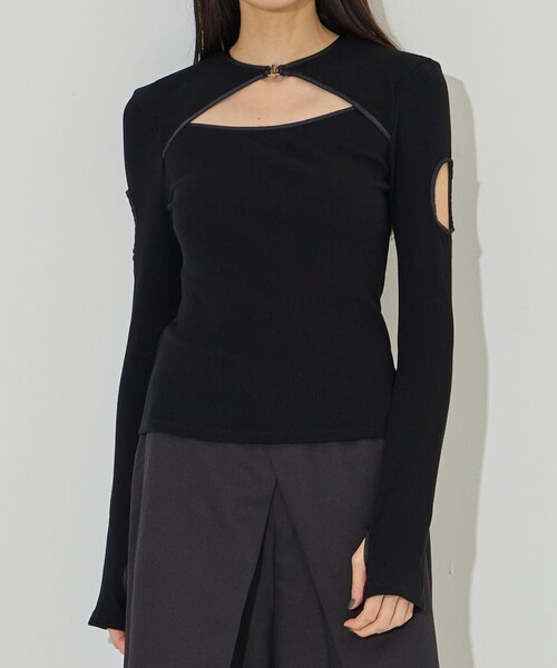 THINGS THAT MATTER（シングス ザット マター）の「【THINGS THAT MATTER/シングス ザット マター】《STUDIOUS別注》トライアングルリブテレコTOPS（Tシャツ/カットソー・レディース・ブラック/ラベンダー/ベージュ・FREE）」の2枚目の写真