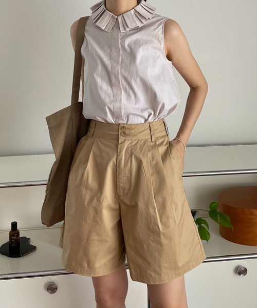 ABBEY MARKET(アビーマーケット)の「【lalagom】タックハーフパンツ(チノパンツ・レディース・ベージュ/ブラック・MEDIUM/SMALL)」の15枚目の写真