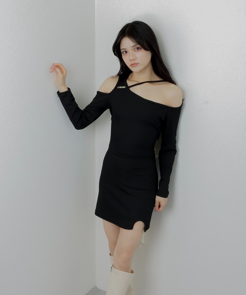 ワンピース Fur pocket mini dress Black ANDMARY】Fur pocket mini dress