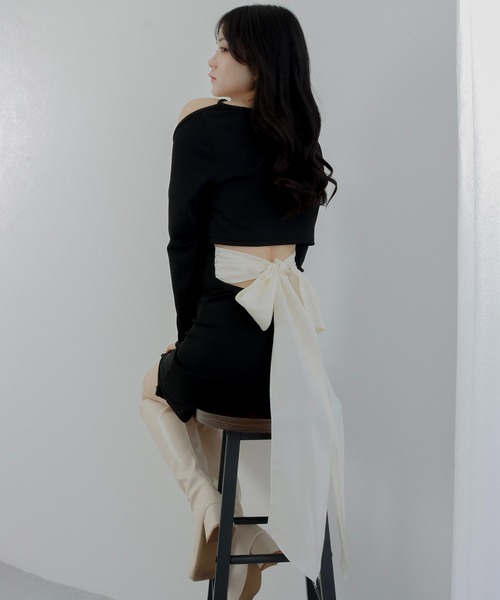 silky back ribbon mini dress/シルキーバックリボンミニドレス