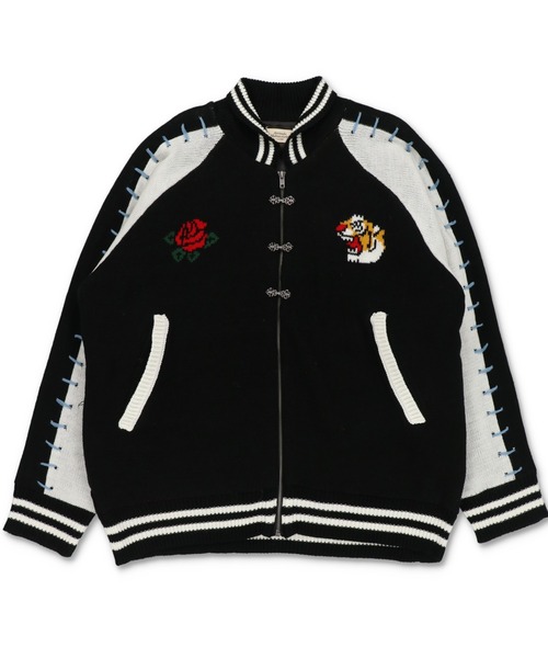 SPINNS(スピンズ)の「タイガーデザイン ニットスタジャン(スタジャン・レディース・ボルドー/ブラック・ONESIZE)」の12枚目の写真