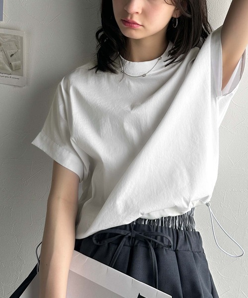 classicalelf(クラシカルエルフ)の「トレンドライクなデザイン。ドロスト付き機能Tee (半袖)(Tシャツ/カットソー・レディース・ブラック/ネイビー/ホワイト・LARGE/MEDIUM/SMALL/X-LARGE)」の1枚目の写真
