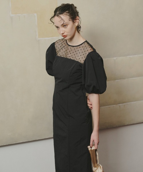 セール】デコルテドットドレス / decollete dot dress（ドレス