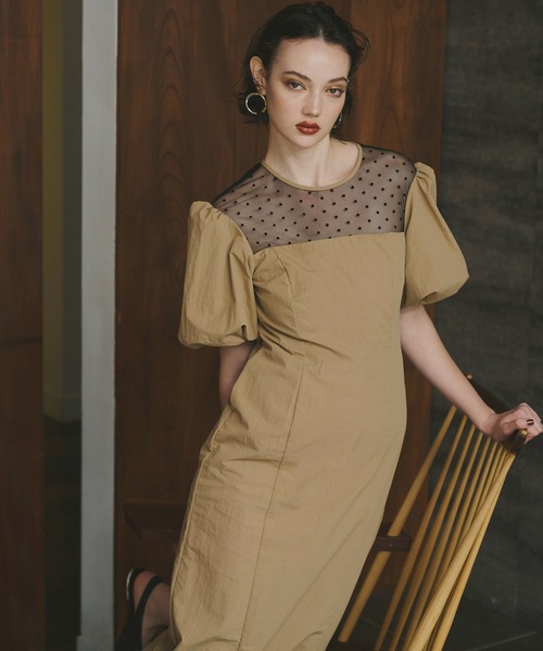 デコルテドットドレス / decollete dot dress デコルテドットドレス / decollete dot dress（ドレス）｜ANDRESD