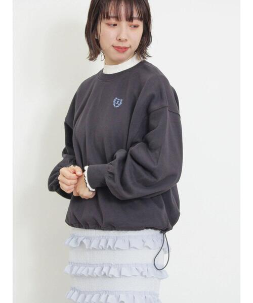 Samansa Mos2（サマンサ モスモス）の「イニシャル刺繍裾ドロストスウェット（Tシャツ/カットソー・レディース・グレー/オフホワイト/チャコールグレー・F）」の2枚目の写真