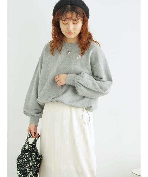 Samansa Mos2（サマンサ モスモス）の「イニシャル刺繍裾ドロストスウェット（Tシャツ/カットソー・レディース・グレー/オフホワイト/チャコールグレー・F）」の6枚目の写真