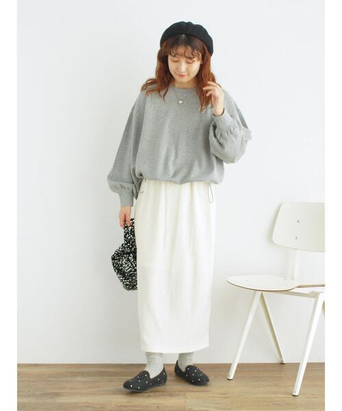 Samansa Mos2（サマンサ モスモス）の「イニシャル刺繍裾ドロストスウェット（Tシャツ/カットソー・レディース・グレー/オフホワイト/チャコールグレー・F）」の4枚目の写真