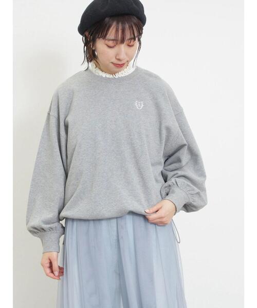 Samansa Mos2（サマンサ モスモス）の「イニシャル刺繍裾ドロストスウェット（Tシャツ/カットソー・レディース・グレー/オフホワイト/チャコールグレー・F）」の19枚目の写真