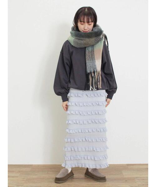 Samansa Mos2（サマンサ モスモス）の「イニシャル刺繍裾ドロストスウェット（Tシャツ/カットソー・レディース・グレー/オフホワイト/チャコールグレー・F）」の11枚目の写真