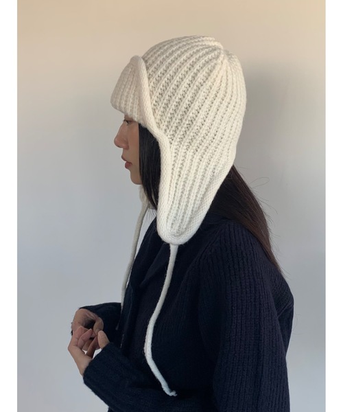 Didot.showroom（ディドット ショールーム）の「イヤーフラットビーニー01（ニットキャップ/ビーニー・レディース・グレー/ブラウン/ブラック/アイボリー・FREE）」の2枚目の写真