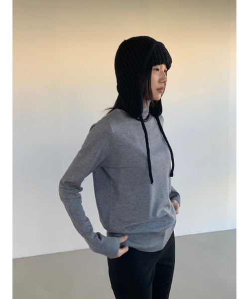 Didot.showroom（ディドット ショールーム）の「イヤーフラットビーニー01（ニットキャップ/ビーニー・レディース・グレー/ブラウン/ブラック/アイボリー・FREE）」の8枚目の写真