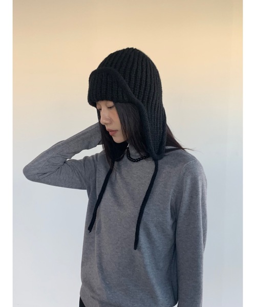 Didot.showroom（ディドット ショールーム）の「イヤーフラットビーニー01（ニットキャップ/ビーニー・レディース・グレー/ブラウン/ブラック/アイボリー・FREE）」の9枚目の写真