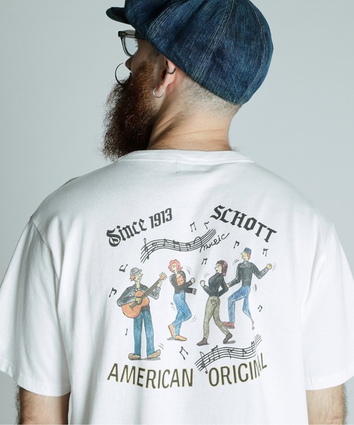 schott（ショット）の「Schott/ショット/T-SHIRT SESSION/Tシャツ セッション（Tシャツ/カットソー・メンズ・ブラック/ホワイト/オリーブ・M/L/XL/2XL）」の2枚目の写真