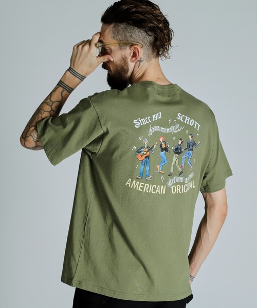 schott（ショット）の「Schott/ショット/T-SHIRT SESSION/Tシャツ セッション（Tシャツ/カットソー・メンズ・ブラック/ホワイト/オリーブ・M/L/XL/2XL）」の10枚目の写真
