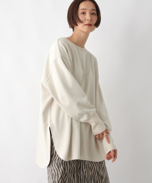 LEPSIM(レプシィム)の「ステッチラウンドチュニック 289255(Tシャツ/カットソー・レディース・アイボリー/チャコールグレー/ライトグレー/オレンジ・FREE)」の6枚目の写真