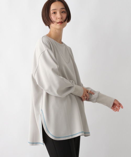 LEPSIM(レプシィム)の「ステッチラウンドチュニック 289255(Tシャツ/カットソー・レディース・アイボリー/チャコールグレー/ライトグレー/オレンジ・FREE)」の13枚目の写真