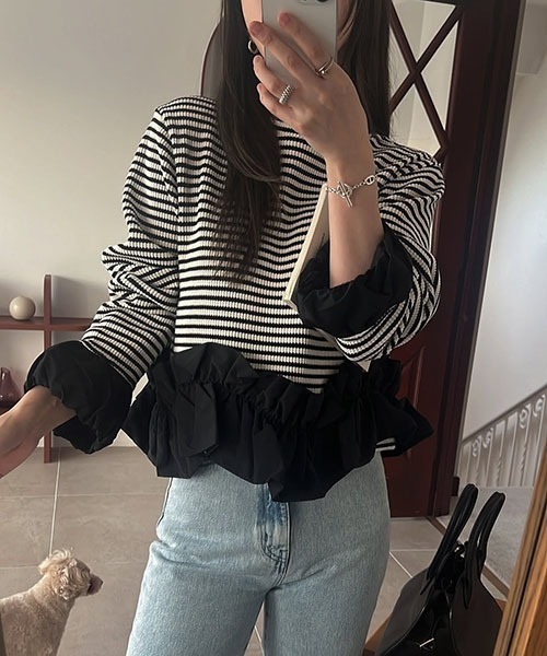 トップス border waffle undulate frill tops border waffle undulate frill tops