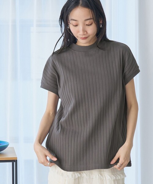 coen(コーエン)の「USAコットンワイドリブリピTフレンチスリーブ(Tシャツ/カットソー・レディース・モカ/ブラック/オフホワイト/ダークグレー・M/L)」の3枚目の写真