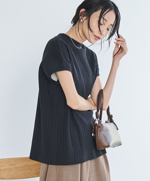coen(コーエン)の「USAコットンワイドリブリピTフレンチスリーブ(Tシャツ/カットソー・レディース・モカ/ブラック/オフホワイト/ダークグレー・M/L)」の2枚目の写真