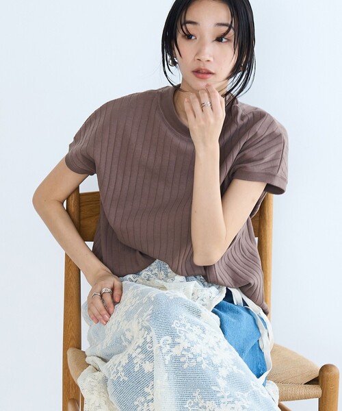 coen(コーエン)の「USAコットンワイドリブリピTフレンチスリーブ(Tシャツ/カットソー・レディース・モカ/ブラック/オフホワイト/ダークグレー・M/L)」の4枚目の写真