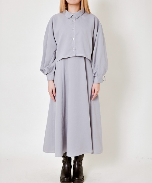 GORGE(ゴージ)の「《シャツ×キャミSET》レディース シャツセットワンピース レイヤード風 春夏秋(ワンピース・レディース・スミクロ/サックスブルー/グレイッシュベージュ・F)」の2枚目の写真