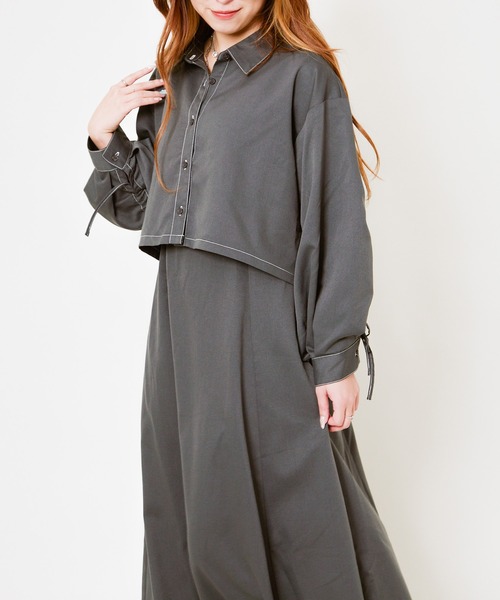 GORGE(ゴージ)の「《シャツ×キャミSET》レディース シャツセットワンピース レイヤード風 春夏秋(ワンピース・レディース・スミクロ/サックスブルー/グレイッシュベージュ・F)」の1枚目の写真