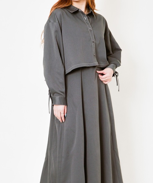 GORGE(ゴージ)の「《シャツ×キャミSET》レディース シャツセットワンピース レイヤード風 春夏秋(ワンピース・レディース・スミクロ/サックスブルー/グレイッシュベージュ・F)」の6枚目の写真