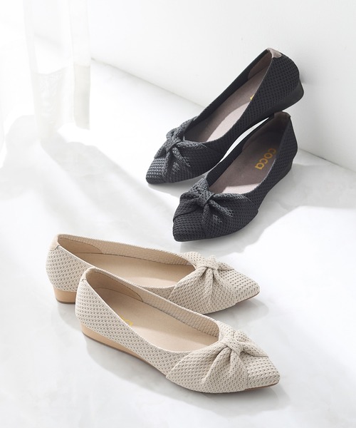 coca（ANDEX shoes product）（コカ）の「リボン ニット フラットパンプス（パンプス・レディース・ブラック/ベージュ・LARGE/MEDIUM/SMALL）」の4枚目の写真