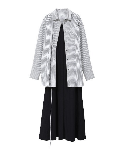 MANOF(マノフ)の「LAYER SHIRT ONE PIECE(ワンピース・レディース・ライトブルー/ブラック/ストライプ・M/S)」の15枚目の写真