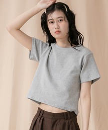 コンパクト半袖Tシャツ/シンプルノームコア春服 白 黒 ブラック オフホワイト ピンク ネイビー グレー コンパクト クロップド
