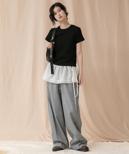 HEILIS(ヘイリス)の「コンパクト半袖Tシャツ/シンプルノームコア春服 白 黒 ブラック オフホワイト ピンク ネイビー グレー コンパクト クロップド(Tシャツ/カットソー・レディース・ブラック/グレー/オフホワイト/ピンク/ネイビー・FREE)」の12枚目の写真