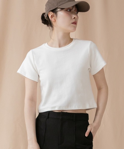 HEILIS(ヘイリス)の「コンパクト半袖Tシャツ/シンプルノームコア春服 白 黒 ブラック オフホワイト ピンク ネイビー グレー コンパクト クロップド(Tシャツ/カットソー・レディース・ブラック/グレー/オフホワイト/ピンク/ネイビー・FREE)」の16枚目の写真