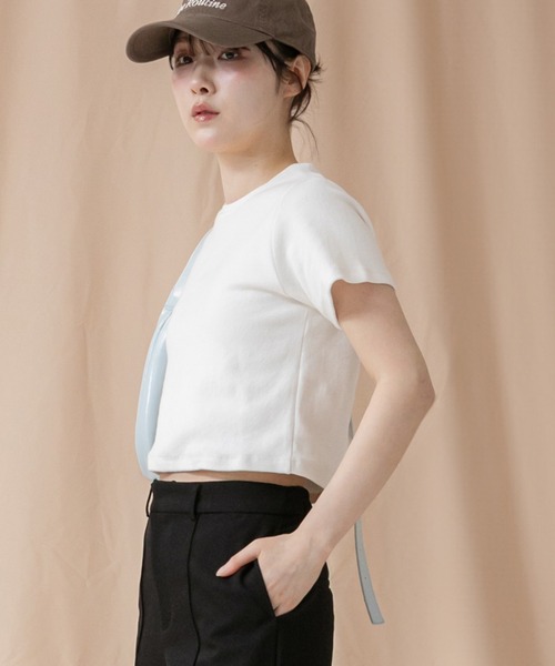 HEILIS(ヘイリス)の「コンパクト半袖Tシャツ/シンプルノームコア春服 白 黒 ブラック オフホワイト ピンク ネイビー グレー コンパクト クロップド(Tシャツ/カットソー・レディース・ブラック/グレー/オフホワイト/ピンク/ネイビー・FREE)」の17枚目の写真