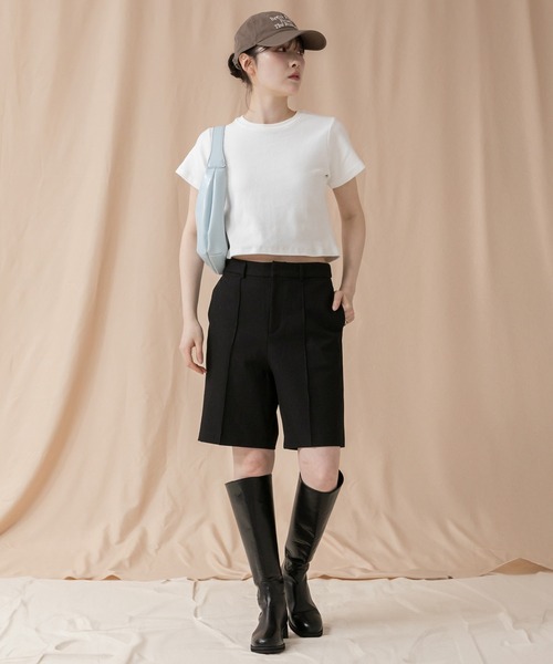 HEILIS(ヘイリス)の「コンパクト半袖Tシャツ/シンプルノームコア春服 白 黒 ブラック オフホワイト ピンク ネイビー グレー コンパクト クロップド(Tシャツ/カットソー・レディース・ブラック/グレー/オフホワイト/ピンク/ネイビー・FREE)」の18枚目の写真