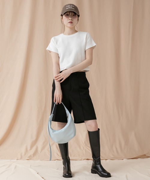 HEILIS(ヘイリス)の「コンパクト半袖Tシャツ/シンプルノームコア春服 白 黒 ブラック オフホワイト ピンク ネイビー グレー コンパクト クロップド(Tシャツ/カットソー・レディース・ブラック/グレー/オフホワイト/ピンク/ネイビー・FREE)」の19枚目の写真