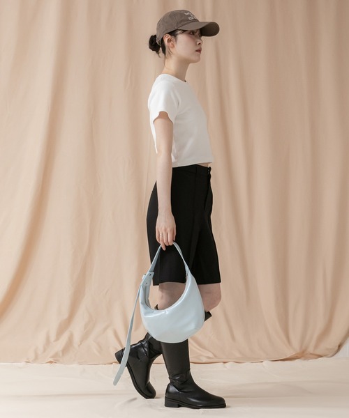 HEILIS(ヘイリス)の「コンパクト半袖Tシャツ/シンプルノームコア春服 白 黒 ブラック オフホワイト ピンク ネイビー グレー コンパクト クロップド(Tシャツ/カットソー・レディース・ブラック/グレー/オフホワイト/ピンク/ネイビー・FREE)」の20枚目の写真