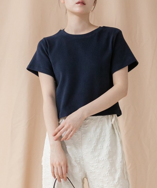 セール】コンパクト半袖Tシャツ/シンプルノームコア春服 白 黒