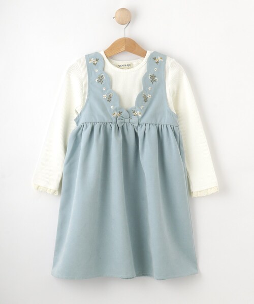 SHOO・LA・RUE（シューラルー）の「【洗える/100-120cm】着るだけでコーデが決まる スカラップ花刺繍ワンピース（ワンピース・キッズ・サックスブルー/ベビーピンク・11/10/12）」の2枚目の写真