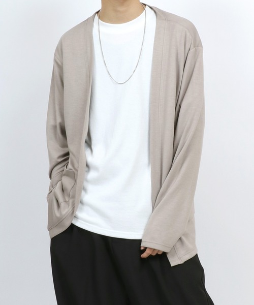 ANPAS(アンパス)の「Cool Touch Smooth fabric No Color Jacket Cardigan/ふわとろ スムース ノーカラー ジャケット ボタンレス カーディガン(カーディガン/ボレロ・メンズ・チャコール/ベージュ/ブルー・M/L/LL)」の3枚目の写真