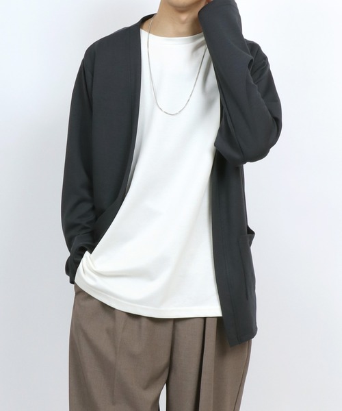 ANPAS(アンパス)の「Cool Touch Smooth fabric No Color Jacket Cardigan/ふわとろ スムース ノーカラー ジャケット ボタンレス カーディガン(カーディガン/ボレロ・メンズ・チャコール/ベージュ/ブルー・M/L/LL)」の2枚目の写真