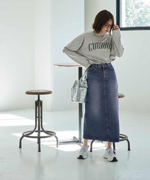 STYLE DELI（スタイルデリ）の「ブリーチデニムIラインスカート（デニムスカート・レディース・ライトブルー・MEDIUM/SMALL/LARGE）」の6枚目の写真