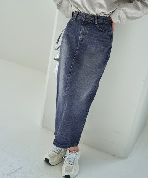 STYLE DELI（スタイルデリ）の「ブリーチデニムIラインスカート（デニムスカート・レディース・ライトブルー・MEDIUM/SMALL/LARGE）」の10枚目の写真